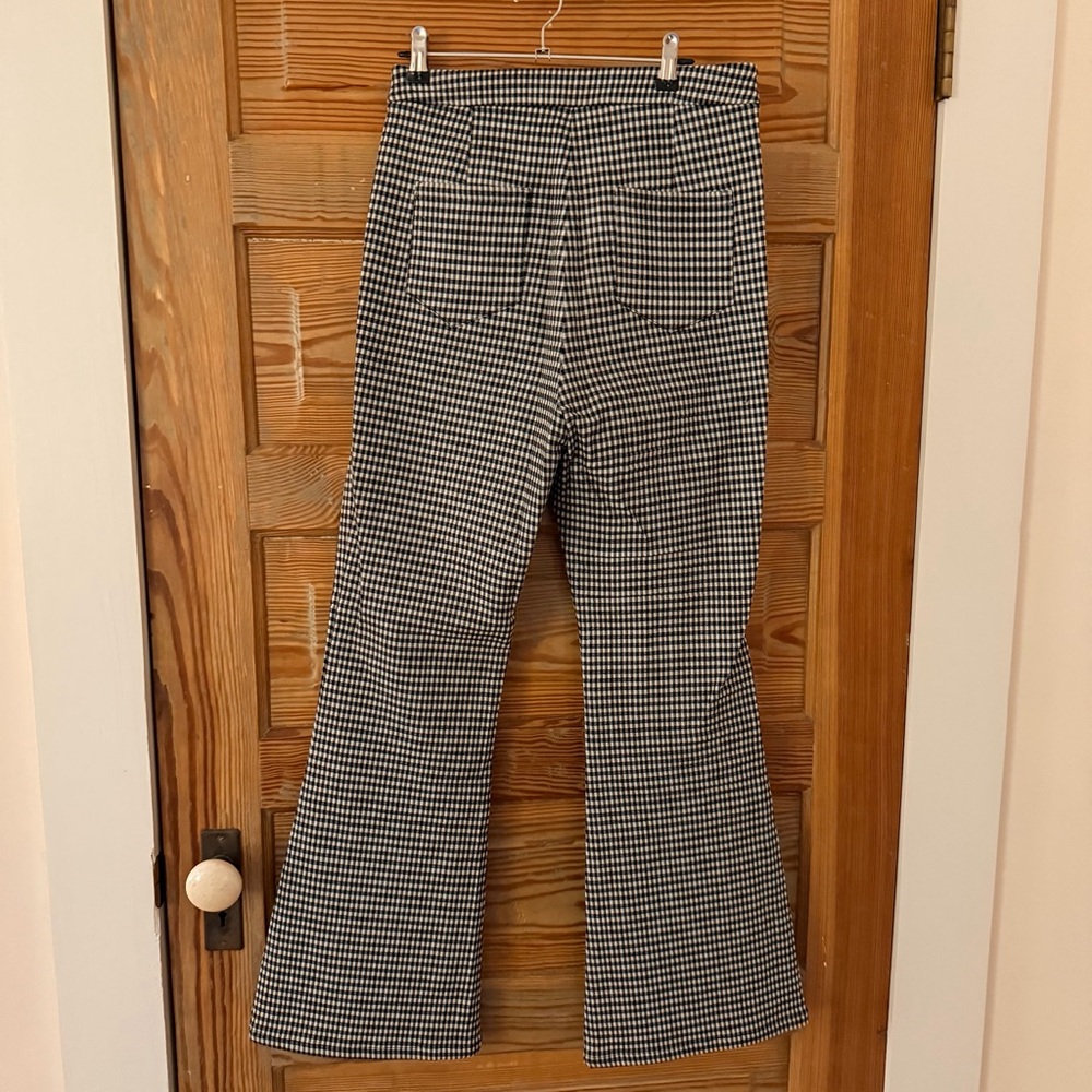 Sandy Liang Front Zip Flare Pants, Black and White Check, Size 10 - Picture 7 of 13